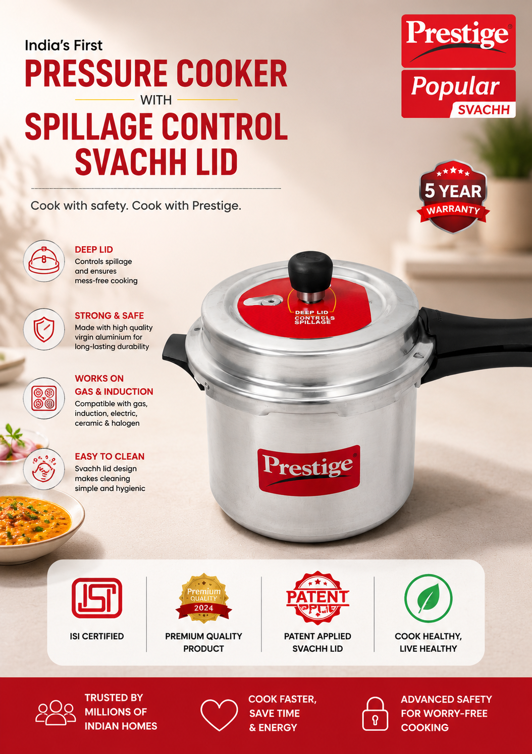 Prestige Popular Svachh Virgin Aluminium Pressure Cooker