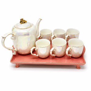 Ceramic tea set with teapot 6 cups and serving tray