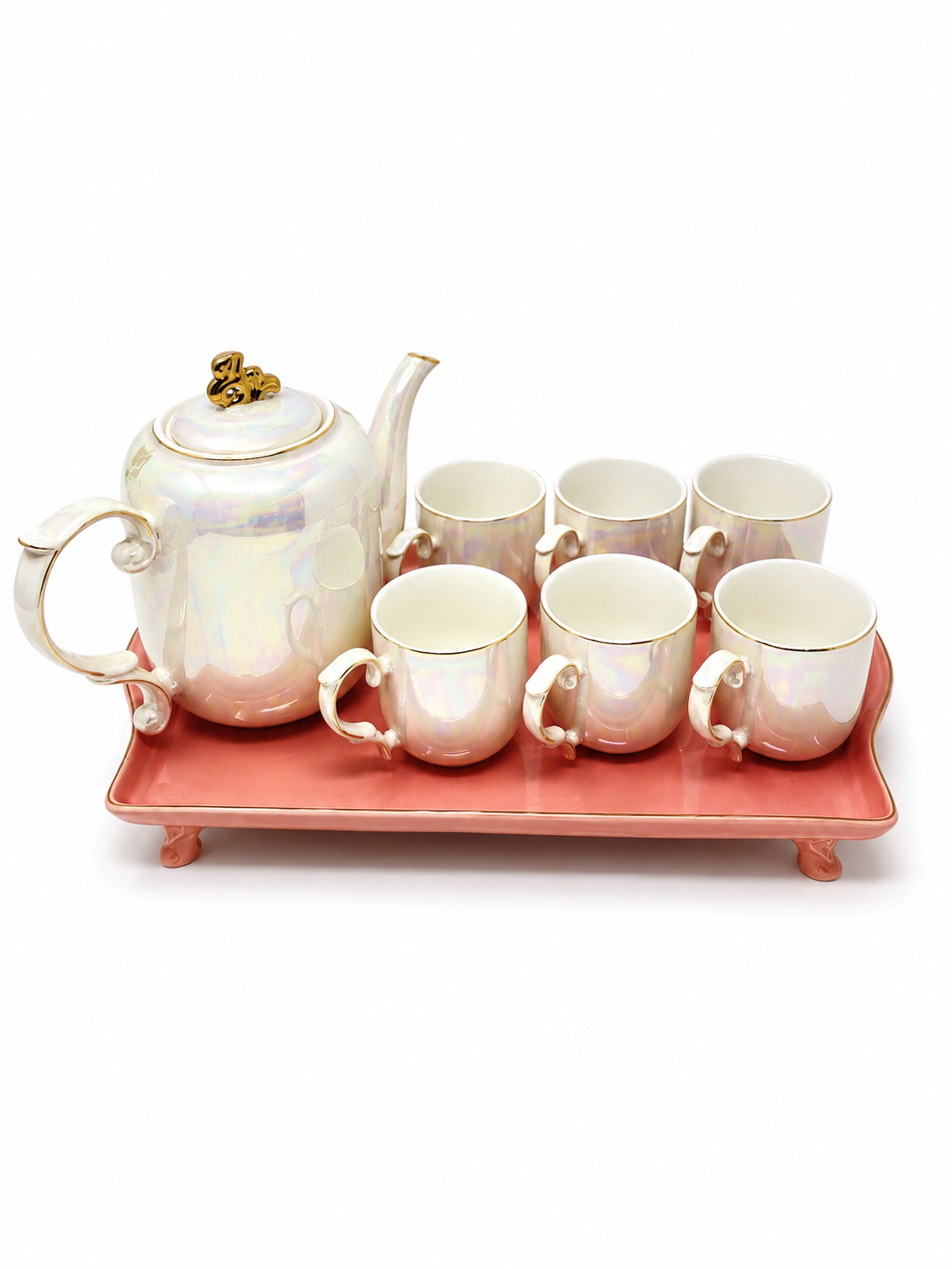 Ceramic tea set with teapot 6 cups and serving tray