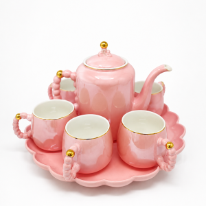Pink tea coffee set with 6 cups