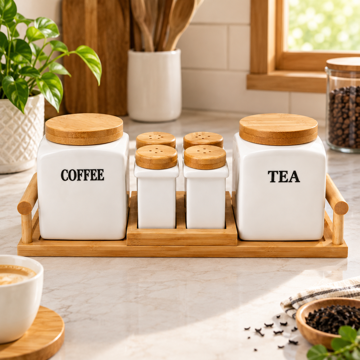 Bamboo Tea Coffee Jar Set
