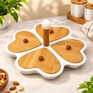 Ceramic serving set with 4 bowls and wooden lids