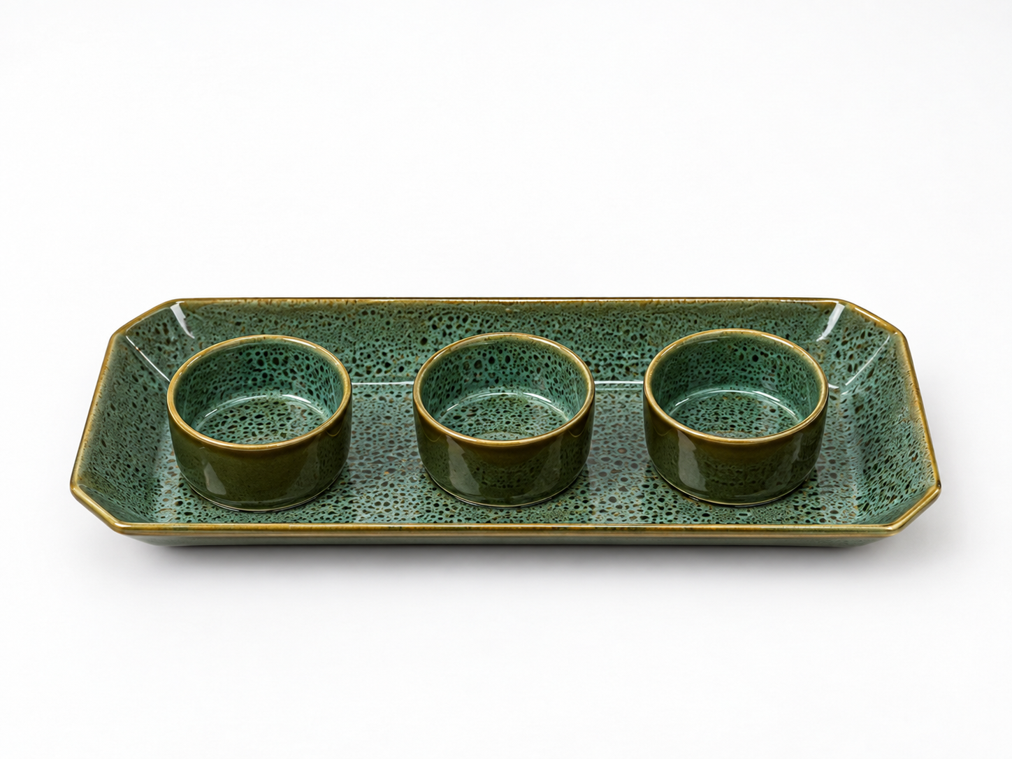 Jade Boat Ceramic Bowls & Platter with Three Matching Bowls