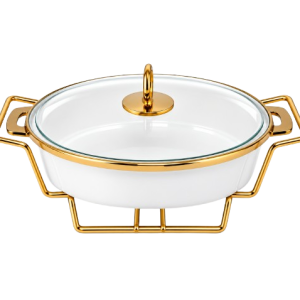 White Ceramic Serving Casserole with Glass Lid