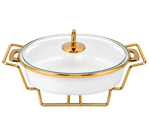 White Ceramic Serving Casserole with Glass Lid