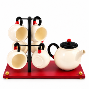 Ceramic teapot set with 6 cups and cup holder stand