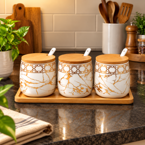 Elegant Gold-Trimmed Spice Jar Trio