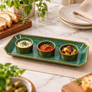 Green Ceramic Appetizer Platter Setup