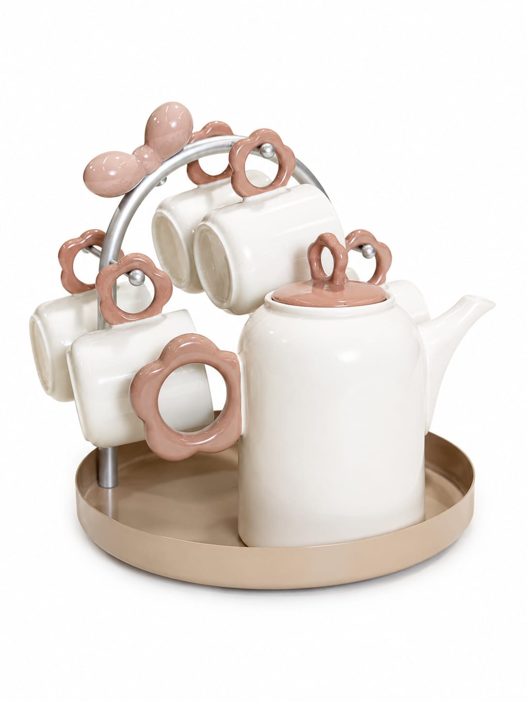 Ceramic Tea Set with Premium Rotating Serving Tray