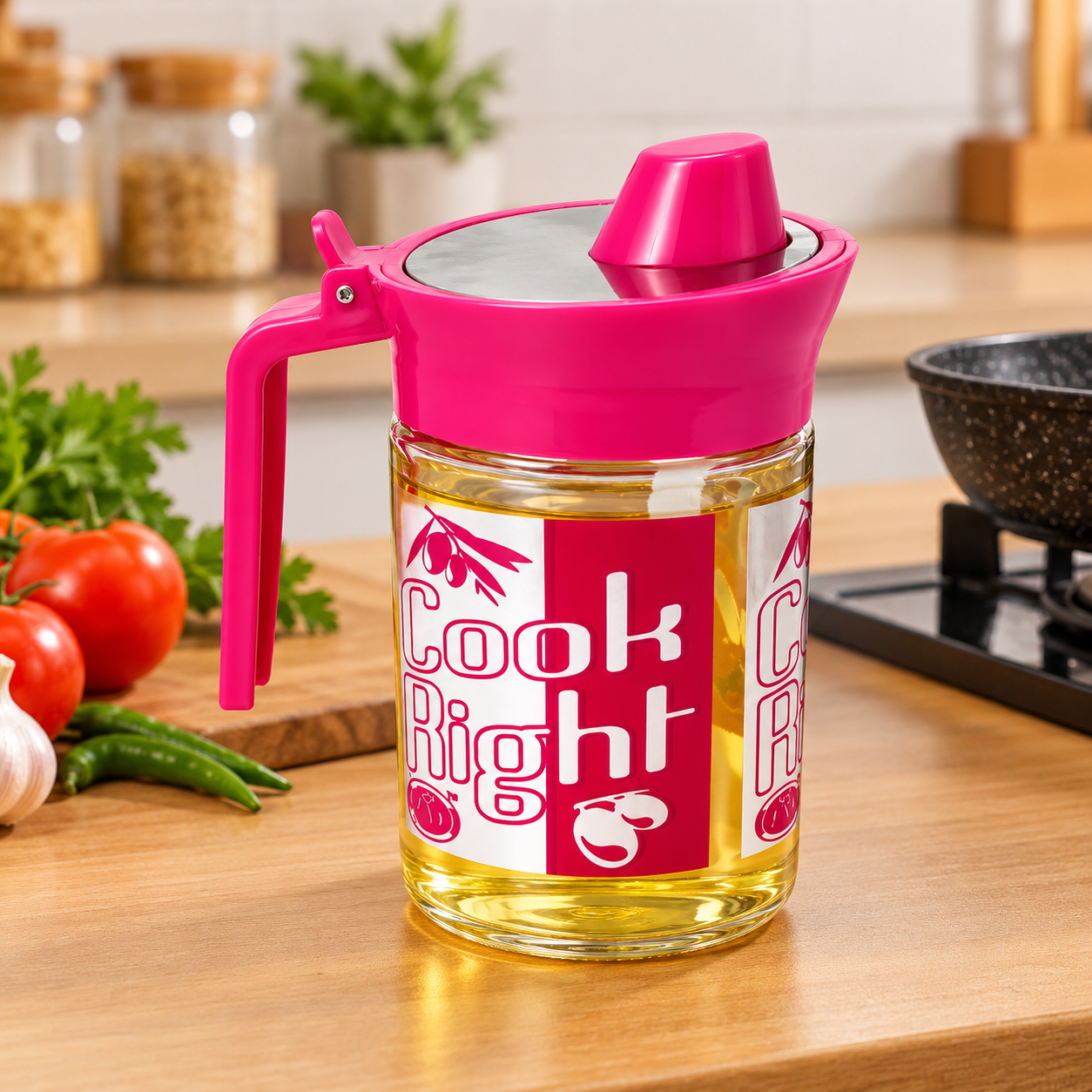 Cook Right Pink-Lidded Oil Jug