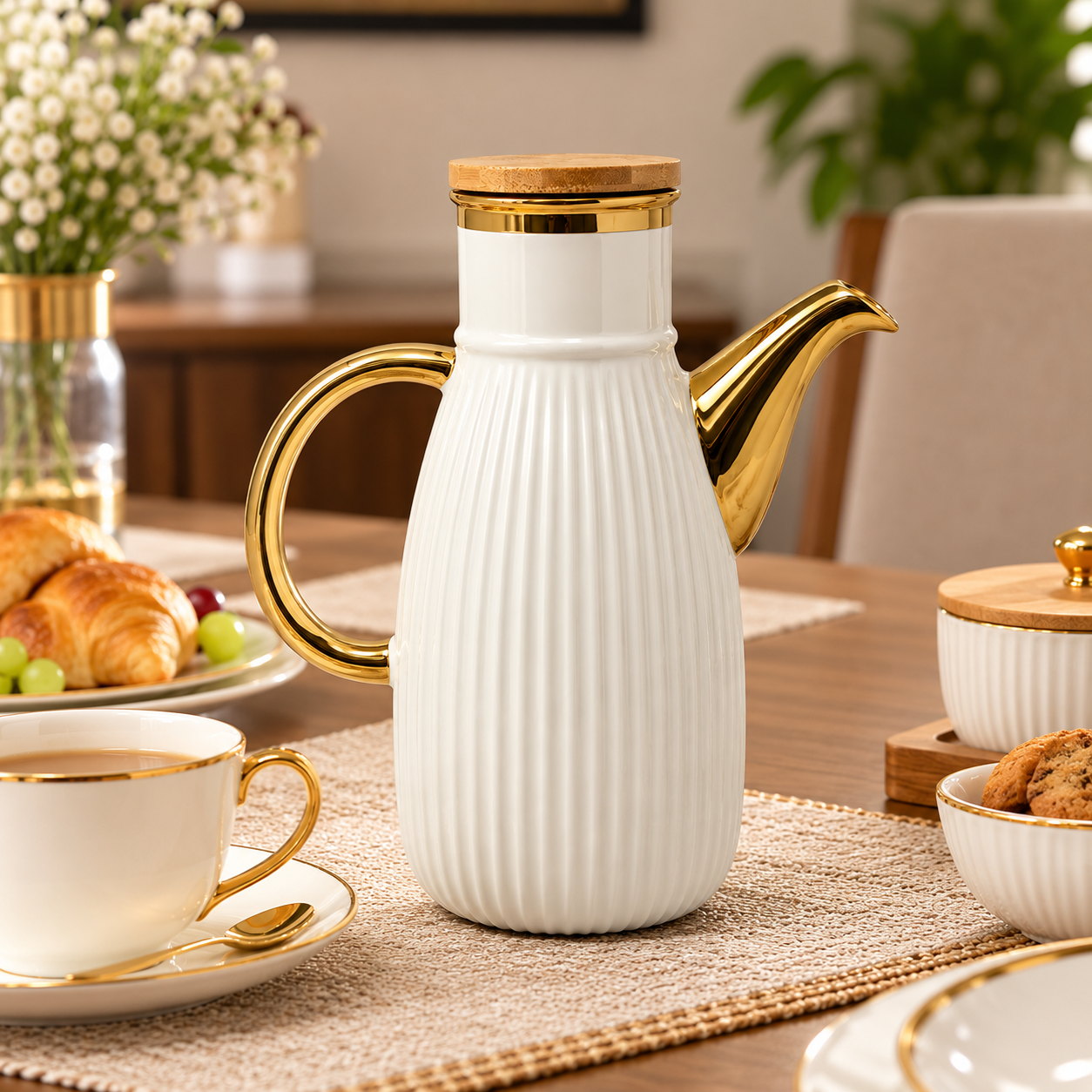 Elegant Gold-Accented Breakfast Carafe