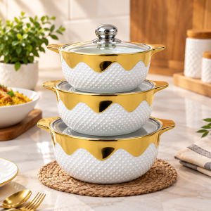 Elegant Gold-Trimmed Casserole Stack