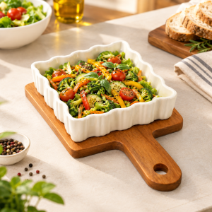 Ceramic Square Baking Dish with Wooden Base