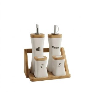 Ceramic Oil and Vinegar Set with Salt and Pepper Shakers