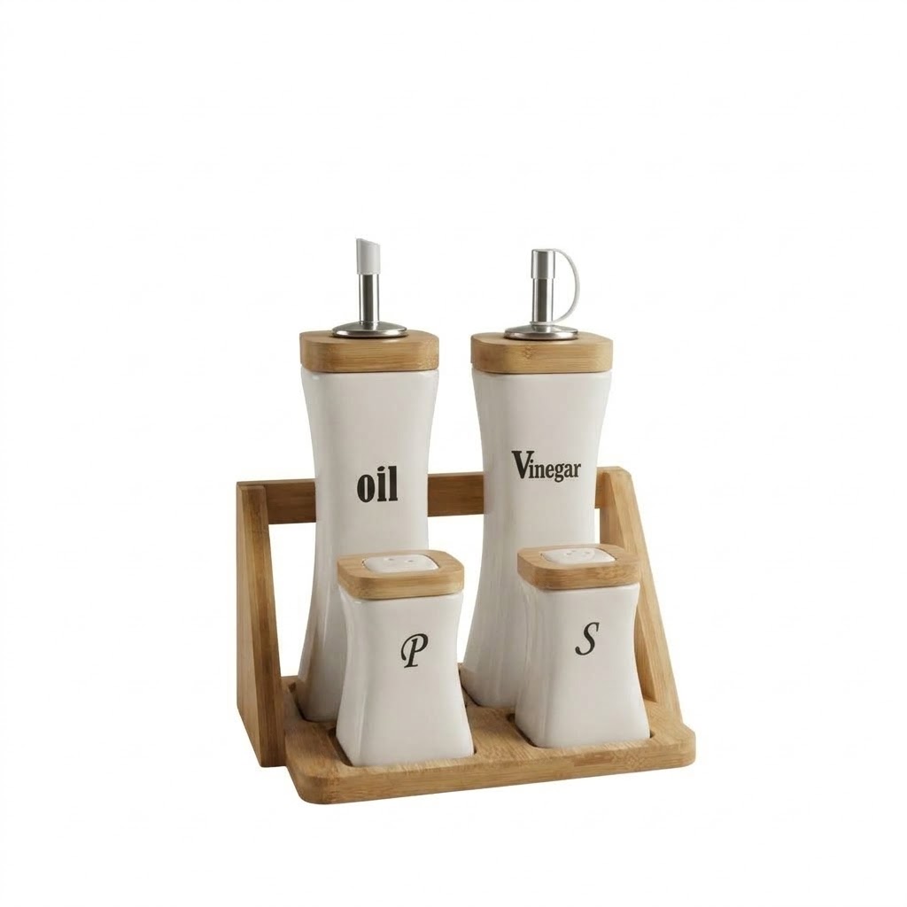 Ceramic Oil and Vinegar Set with Salt and Pepper Shakers