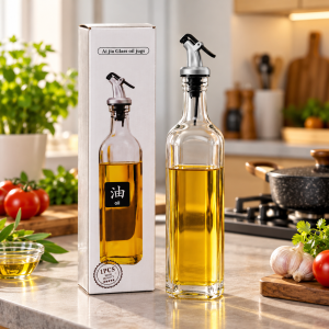 Premium Glass Oil Dispenser Bottle with Stainless Steel Pourer