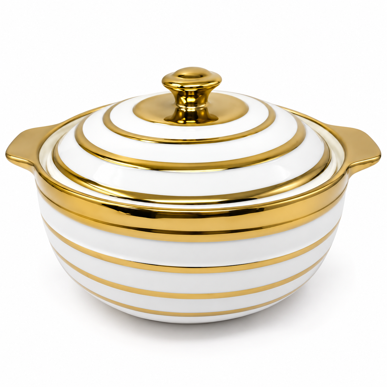Gold-Striped Porcelain Serving Casserole