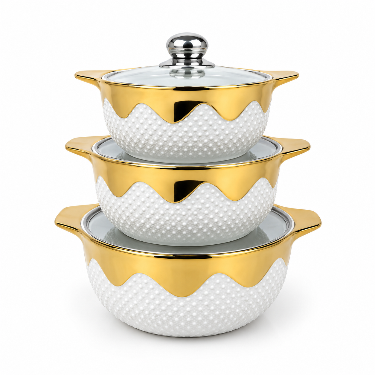 Luxury Gold-Trimmed Ceramic Casserole Stack