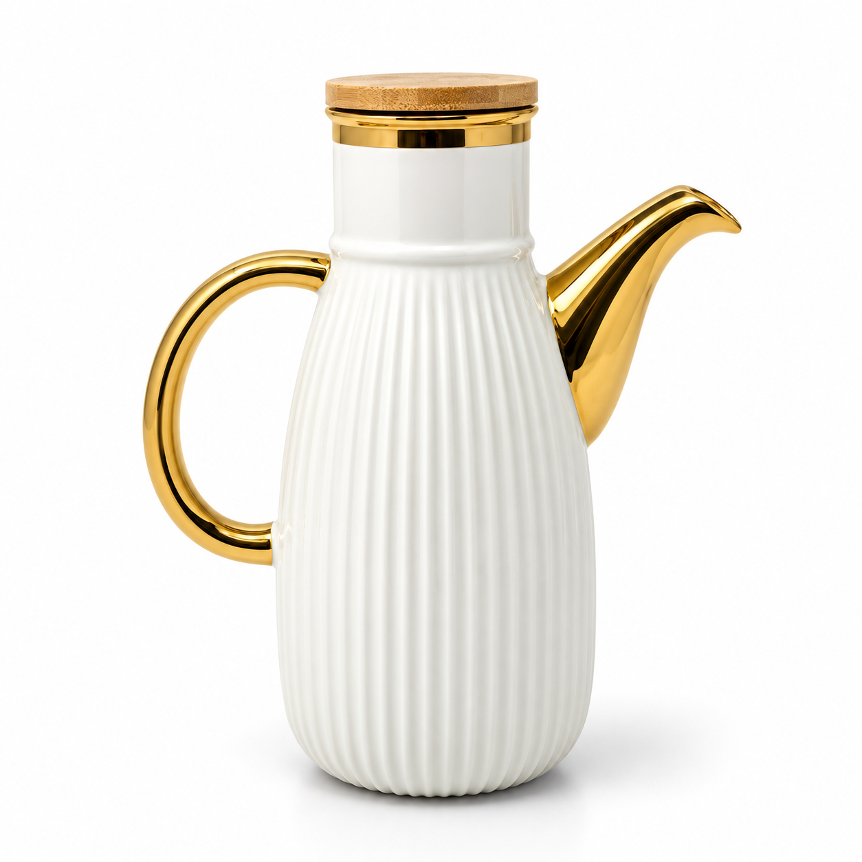 Ribbed White Carafe with Gold Accents