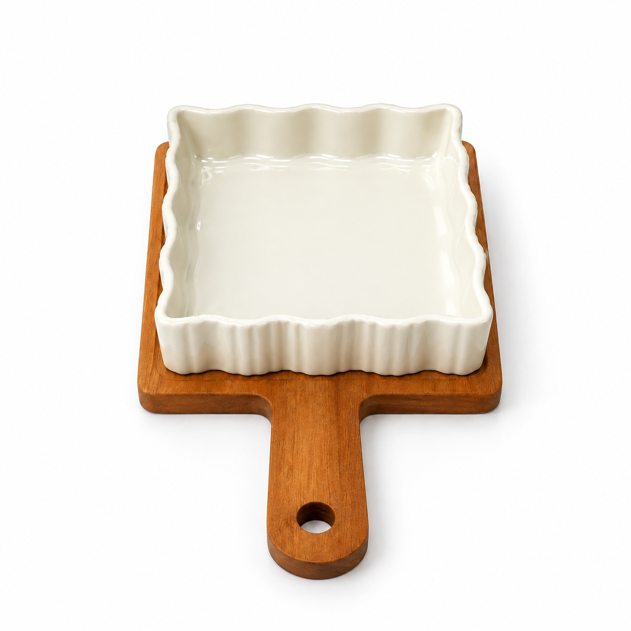 Ceramic Square Baking Dish with Wooden Base