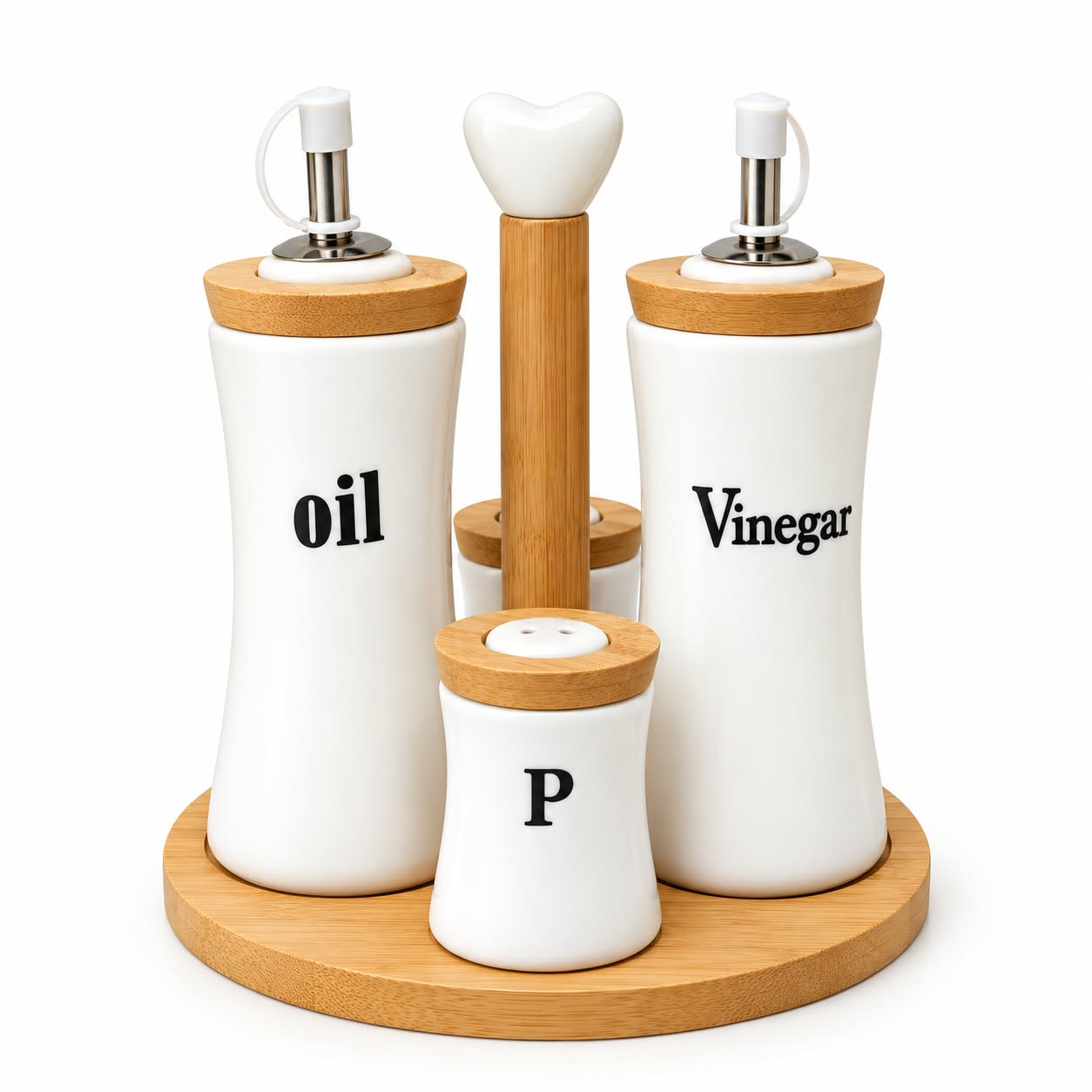 Ceramic Oil Vinegar Set with Bamboo Tray