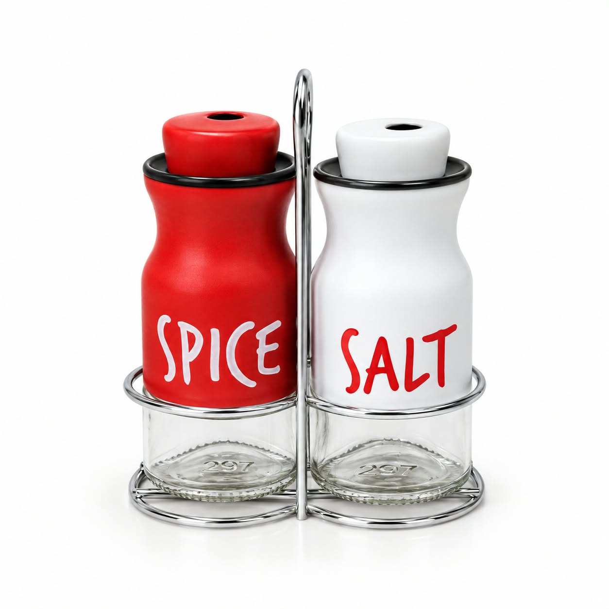 Ceramic Salt and Spice Shaker Set with metal stand