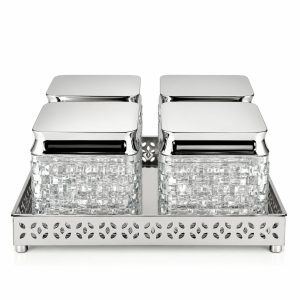 Square Glass Storage Jar Set with Silver Lids and Tray