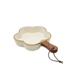 Flower Shaped Ceramic Baking Dish with Wooden Handle
